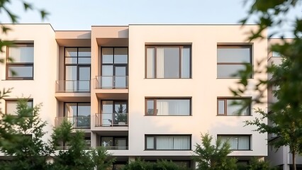 Obraz premium Modern residential architecture with minimalist design and large windows, blending seamlessly into its urban surroundings.