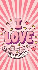 "I Love You Heart Design on Pink and White Background"