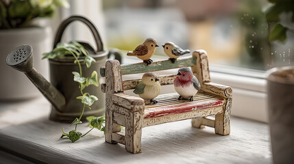 Decorative Birds On Miniature Bench