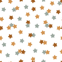 Cute Stars Seamless Pattern. Playful Childish Background in Earth Tones.  Festive Starry Wallpaper, Vector Holiday and Birthday Party Design