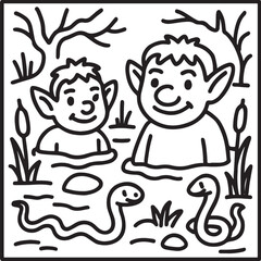 Fantasy Cozy Retreat – Bold Line Art Coloring Page with Magical Elements