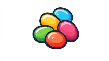 A single vector icon of jelly beans, bold black outline, flat colors, no gradient, simple and modern style, white background, high contrast 