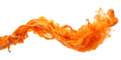 Abstract orange ink flow brush shape isolated  on the white background 