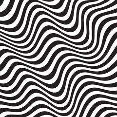 Black and White Seamless Wave Line Pattern Abstract Optical Illusion Vector Background