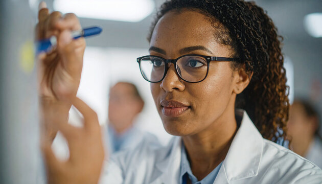 Science teacher teaching the class, 300 dpi, widescreen 16:9, with free space for text