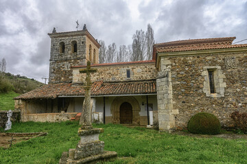 Stone church of Santa Barbara in Barajores de la Pe?a with bell tower