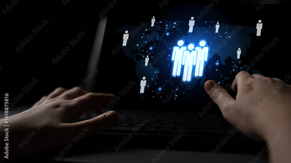 Poster global human network and workforce distribution highlight human, network, and global presence throug