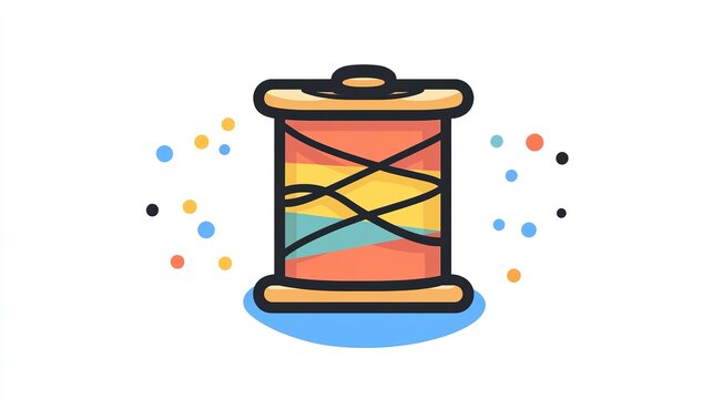 A single vector icon of a thread spool, bold black outline, flat colors, no gradient, simple and modern style, white background,
