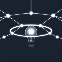 A glowing lightbulb surrounded by a network of connected dots symbolizes innovation, technology, and the interconnectedness of ideas in the digital age