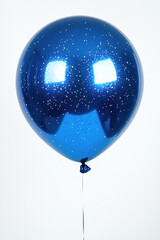 Bright cobalt blue spherical orb with pearlescent glow and fine shimmering highlights, isolated on a white background.