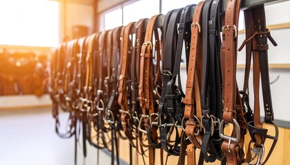 Horse tacks hanging in a stable
