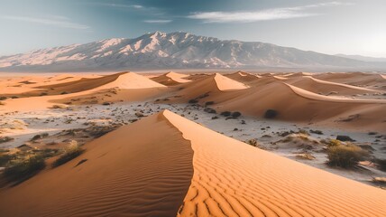 Majestic Desert Landscape with Rolling Sand Dunes and Mountain Range