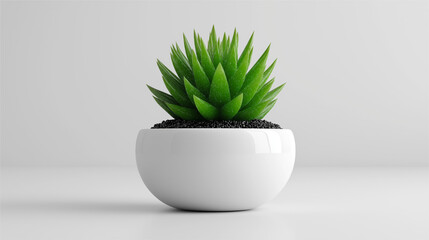 Small Green Succulent In White Pot