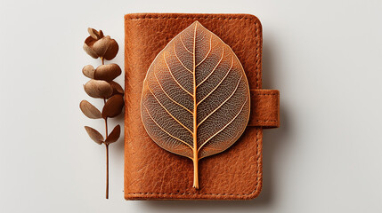 Leather Journal With Leaf And Eucalyptus
