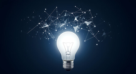A glowing lightbulb illuminates a network of interconnected points, symbolizing innovation and technological advancement