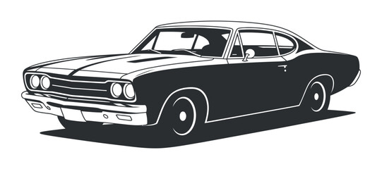 Sleek Silhouette of a Classic American Muscle Car Illustration on Transparent Backdrop, Showcasing Automotive Design and Power in a Timeless Style