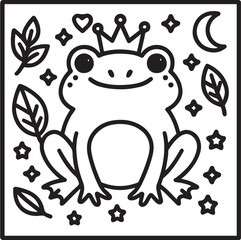 Fantasy Cozy Retreat – Bold Line Art Coloring Page with Magical Elements