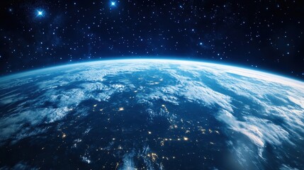 Obraz premium Earth from Space: A Beautiful Perspective of Our Planet and its Vibrant Landscapes Surrounded by a Starry Sky
