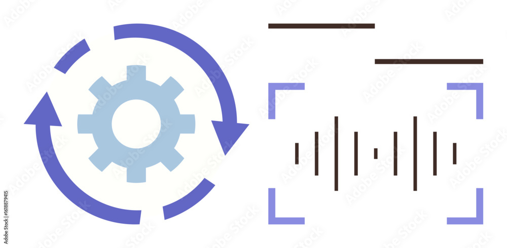 Aufkleber gear encircled by arrows indicating automation paired with a sound wave inside a focus frame. ideal 