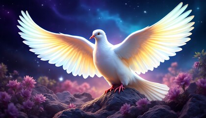 Fototapeta premium white dove perched on a branch, dove png background