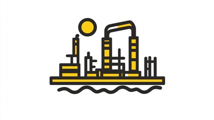 Obraz premium Industrial offshore oil rig platform icon, yellow and black