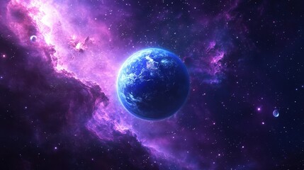 Obraz premium A stunning view of Earth surrounded by colorful cosmic clouds in deep space. Explore the beauty of the universe with this vibrant image.