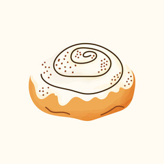 Watercolor vector illustration of cinnamon bun with sweet glaze and swirled icing. Ideal for stickers, cafe menus, and dessert illustrations