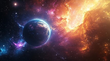 Obraz premium Explore the Starry Universe - A Stunning Image of Earth Surrounded by Cosmic Colors and Galactic Beauty in Space