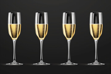 Elegant champagne glasses set isolated on black
