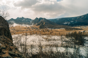 aerial view of Turtle rock in Gorkhi-Terelj National Park. Mongolia
