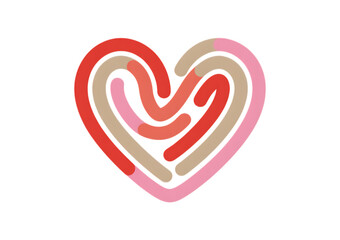 Heart shape with concentric lines in red and pink isolated on a transparent background
