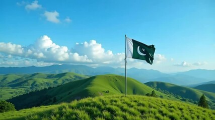 Pakistani Flag Near Historic Fort and Sea

