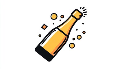 A single vector icon of a champagne bottle popping, bold black outline, flat colors, no gradient, simple and modern style, white background,