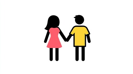 A single vector icon of a couple holding hands, bold black outline, flat colors, no gradient, simple and modern style, white background,