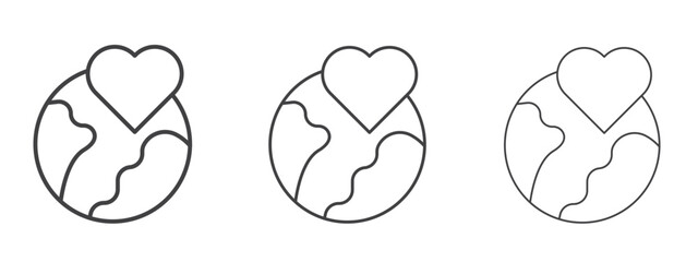Earth love heart icon - editable stroke vector illustration