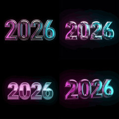 Year 2026 new year celebration neon glow effect design graphic element