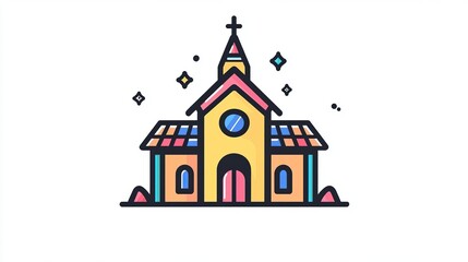 Obraz premium A single vector icon of a church, bold black outline, flat colors, no gradient, simple and modern style, white background, high contrast png