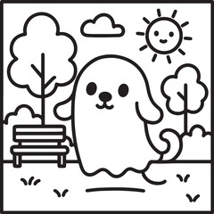 Fantasy Cozy Retreat – Bold Line Art Coloring Page with Magical Elements