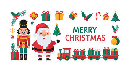 Festive Christmas Decorations and Symbols Featuring Santa Claus and a Nutcracker, Celebrating the Holiday Season Joyfully