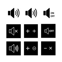 Audio control icons featuring volume adjustments, mute, and power on/off symbols.