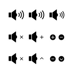 Simple black and white audio control icons for volume and sound settings.