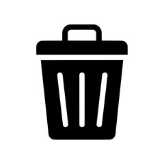 Simple black trash can icon, perfect for representing waste and recycling.