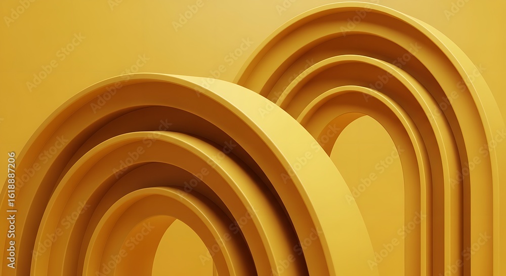 Poster abstract yellow arches forming a tunnel like structure in a minimalist and modern design style