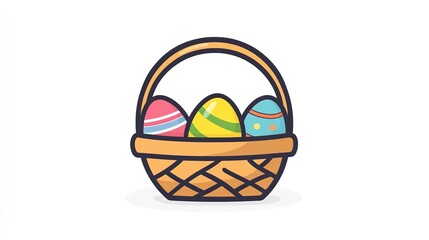 A single vector icon of an Easter basket, bold black outline, flat colors, no gradient, simple and modern style, white background, high contrast  png