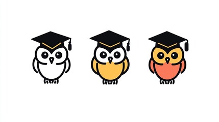 A single vector icon of an owl wearing a graduation cap, bold black outline, flat colors, no gradient, simple and modern style, white background, png