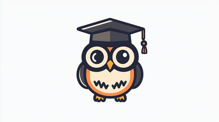 A single vector icon of an owl wearing a graduation cap, bold black outline, flat colors, no gradient, simple and modern style, white background,  png
