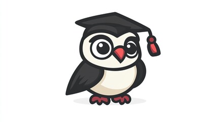 A single vector icon of an owl wearing a graduation cap, bold black outline, flat colors, no gradient, simple and modern style, white background, png