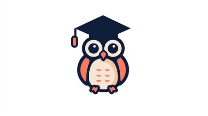 A single vector icon of an owl wearing a graduation cap, bold black outline, flat colors, no gradient, simple and modern style, white background, png