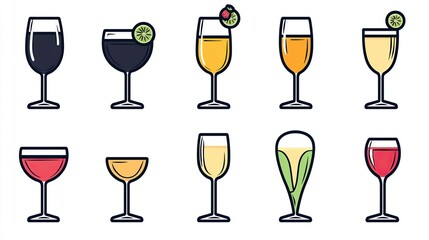 A single vector icon of champagne glasses, bold black outline, flat colors, no gradient, simple and modern style, white background, high contrast png