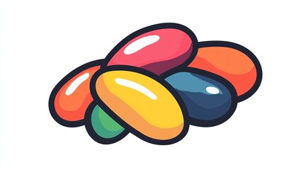 A single vector icon of jelly beans, bold black outline, flat colors, no gradient, simple and modern style, white background, high contrast  png